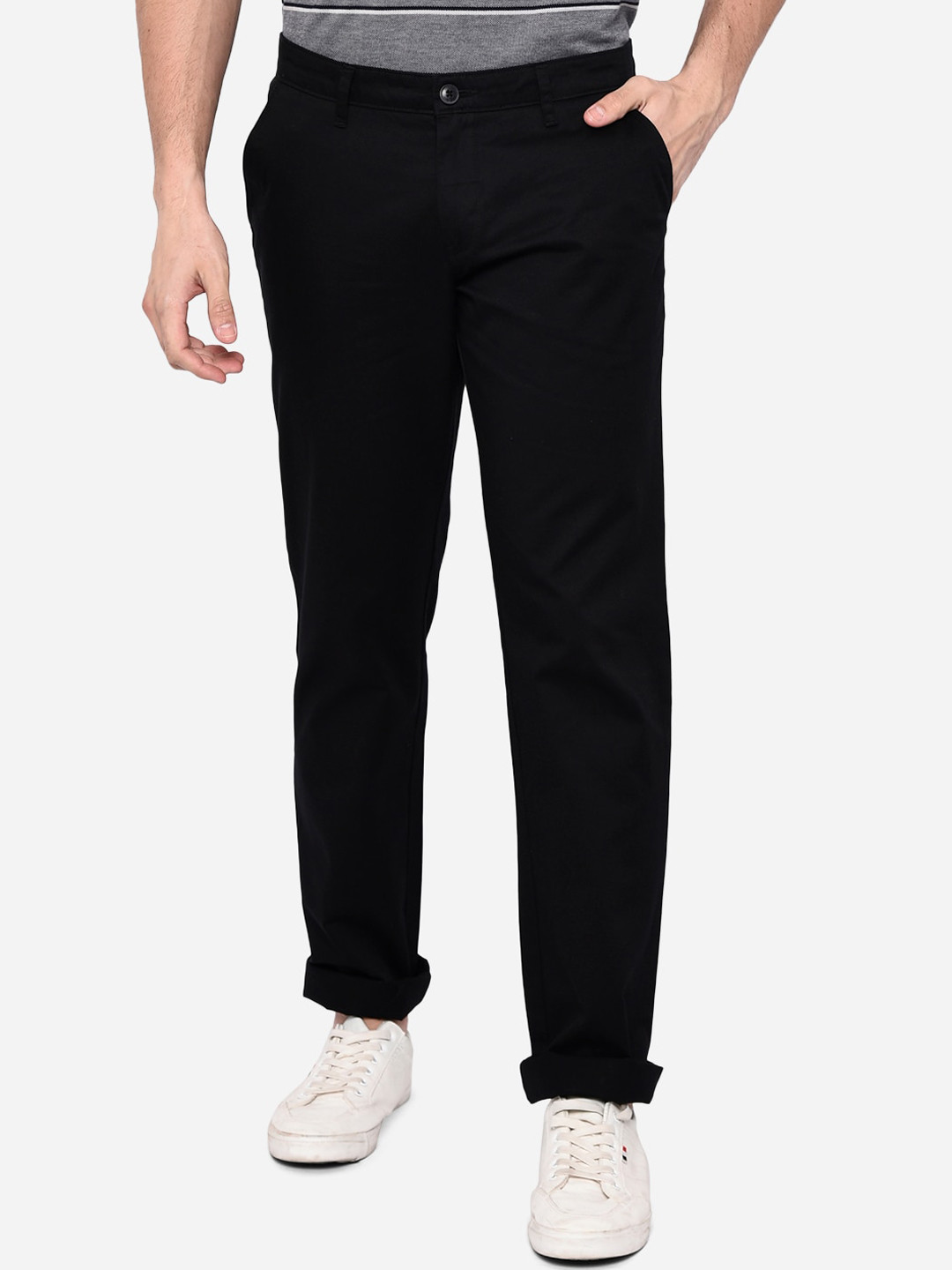 

Greenfibre Men Black Slim Fit Easy Wash Pure Cotton Solid Trousers