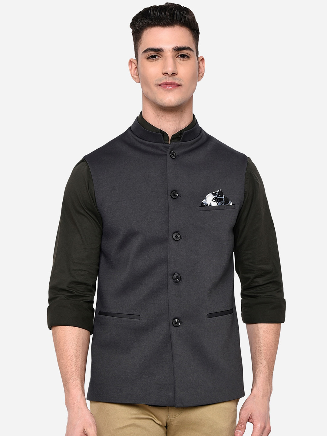 

Greenfibre Men Grey Terry Wool Regular Fit Waistcoat