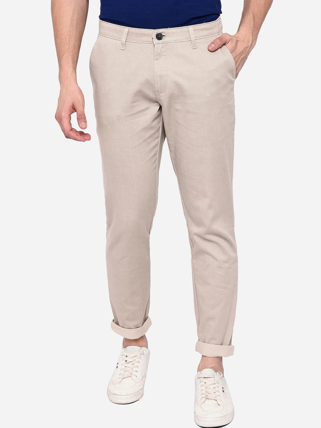 

Greenfibre Men Khaki Slim Fit Easy Wash Pure Cotton Chinos Trousers