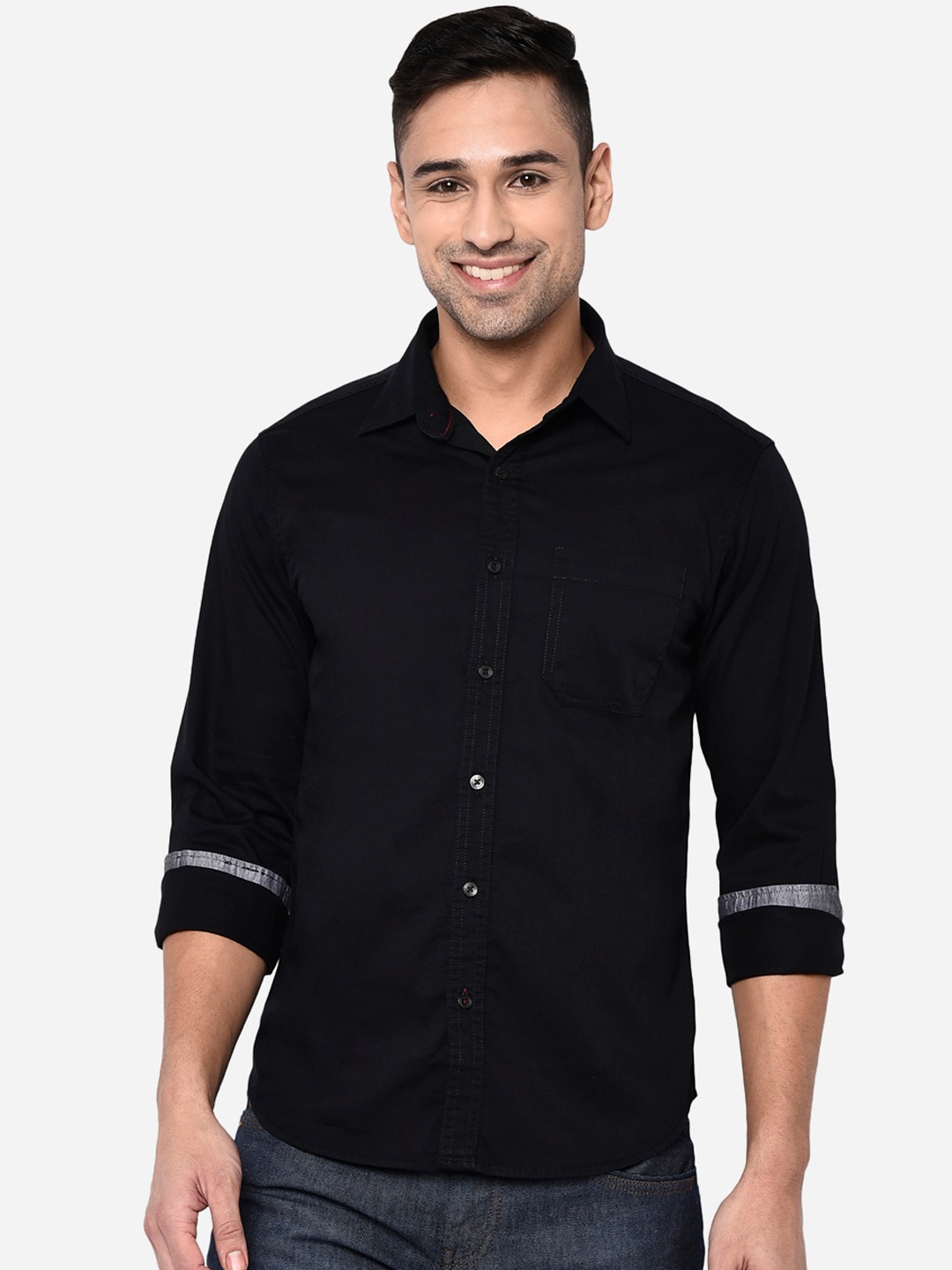 

Greenfibre Men Black Slim Fit Pure Cotton Casual Shirt