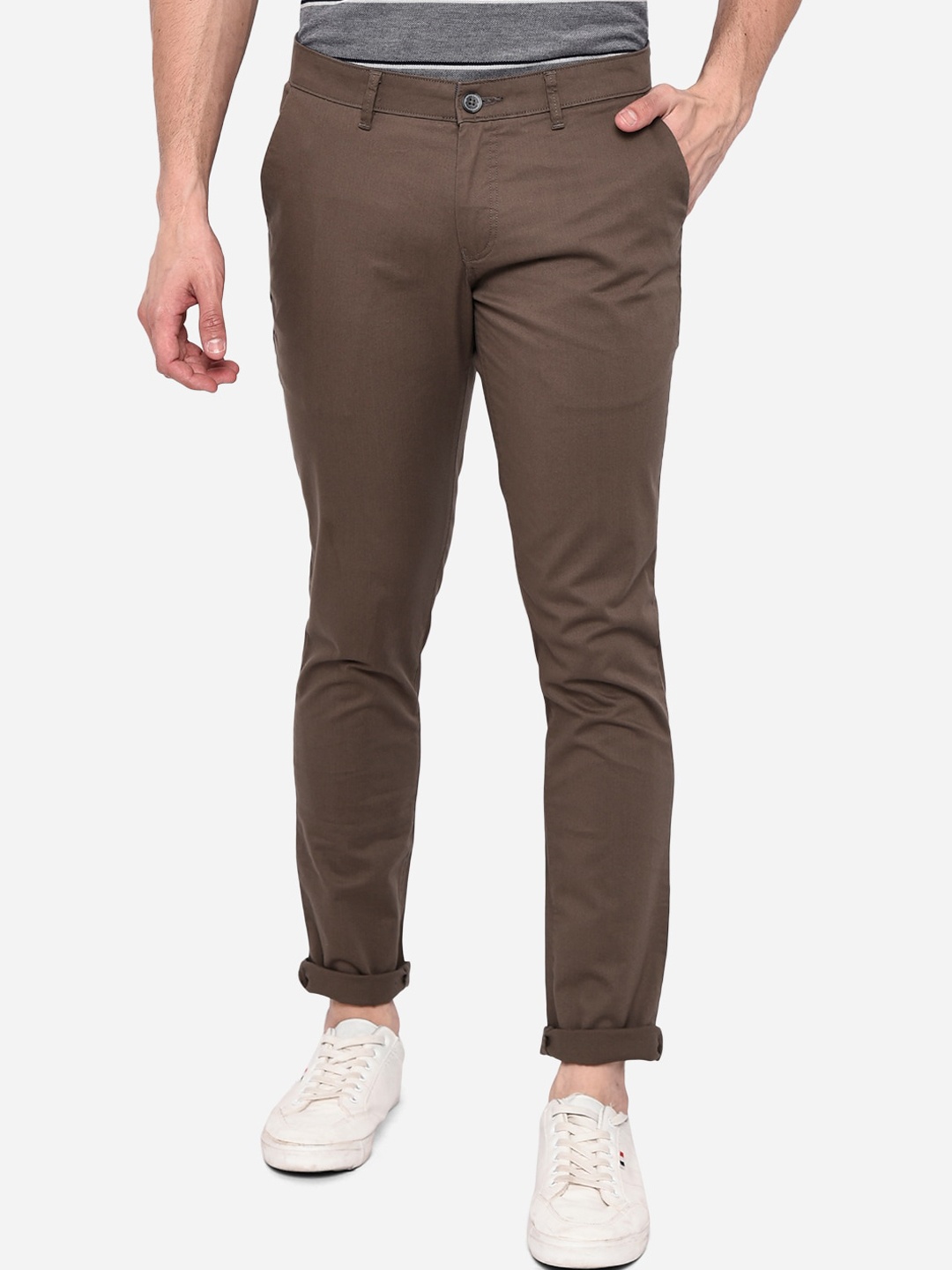 

Greenfibre Men Brown Slim Fit Easy Wash Pure Cotton Trousers