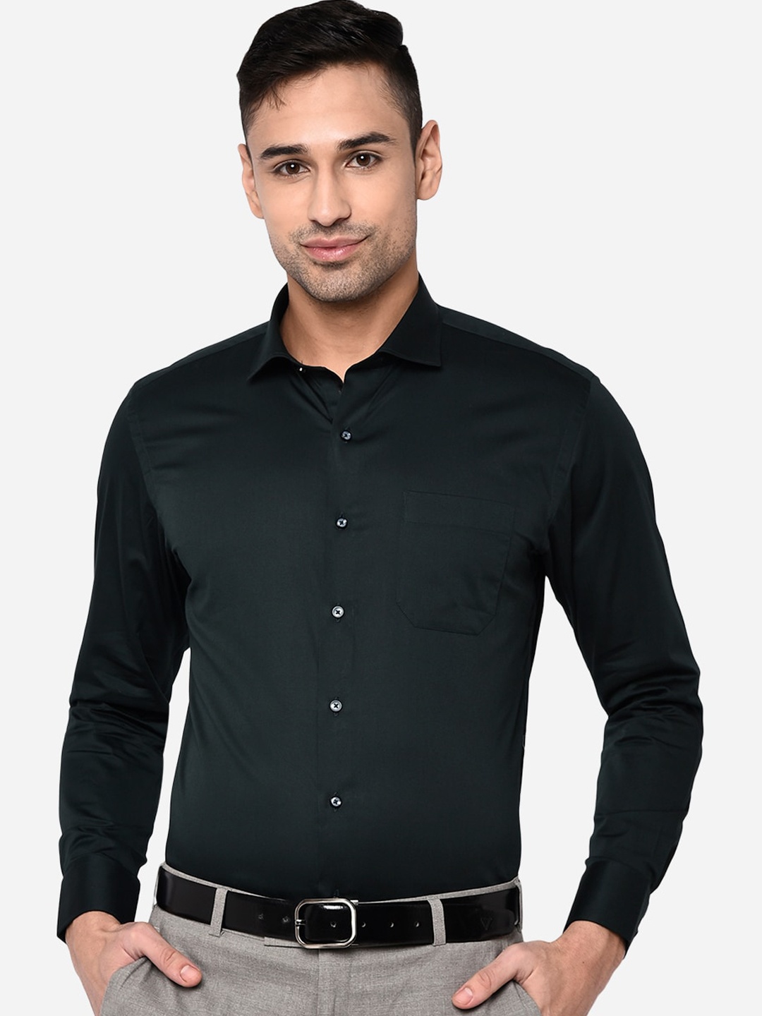

Greenfibre Men Green Slim Fit Pure Cotton Formal Shirt
