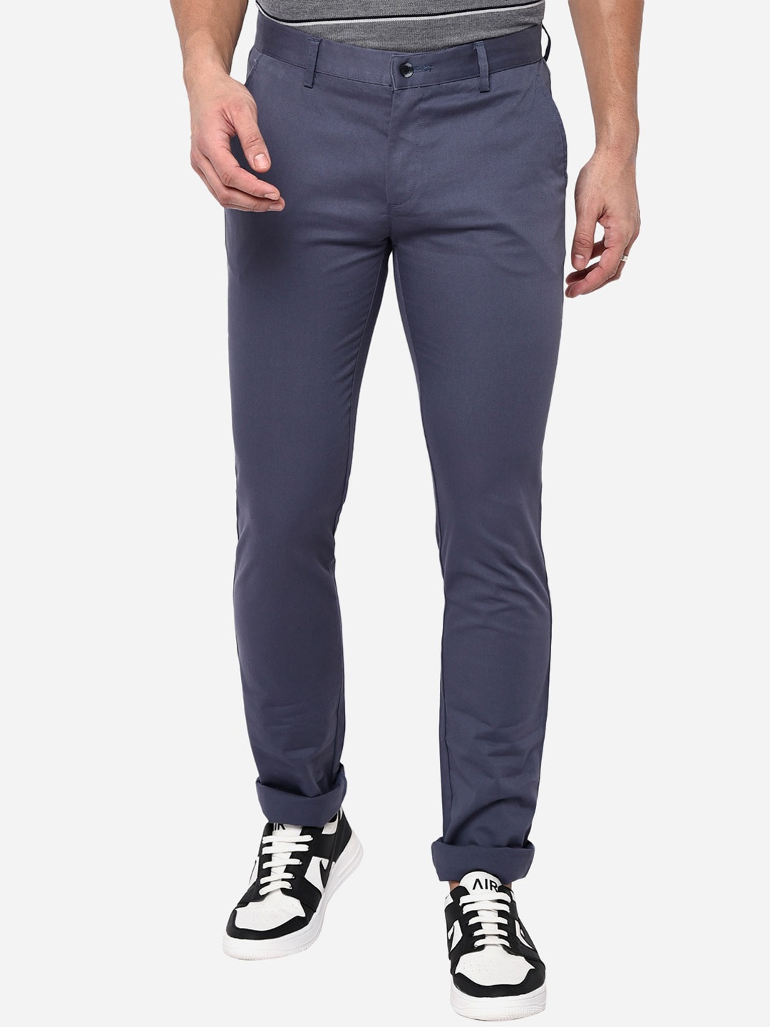 

Greenfibre Men Blue Textured Slim Fit Easy Wash Trousers