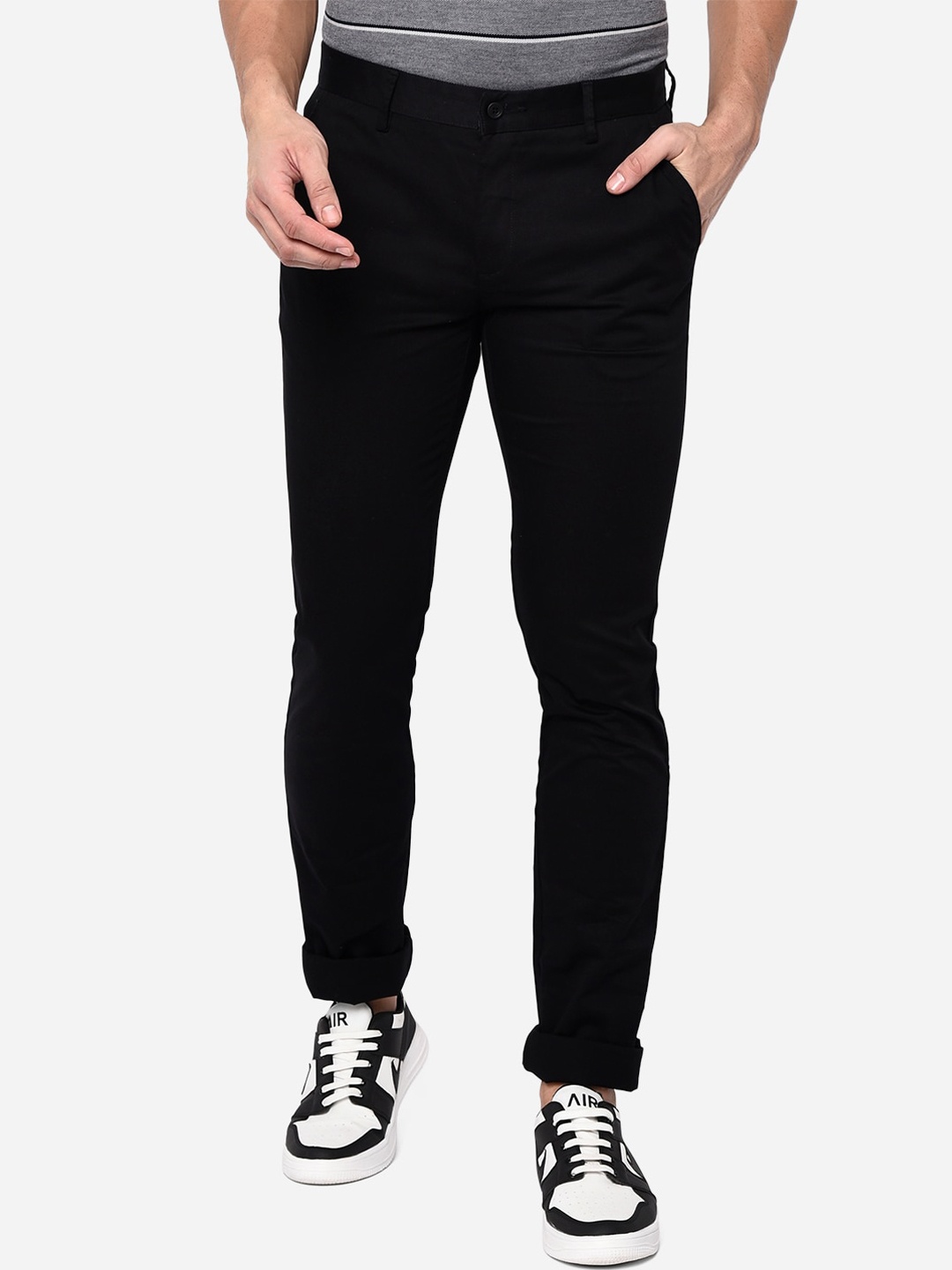 

Greenfibre Men Black Slim Fit Easy Wash Pure Cotton Trousers