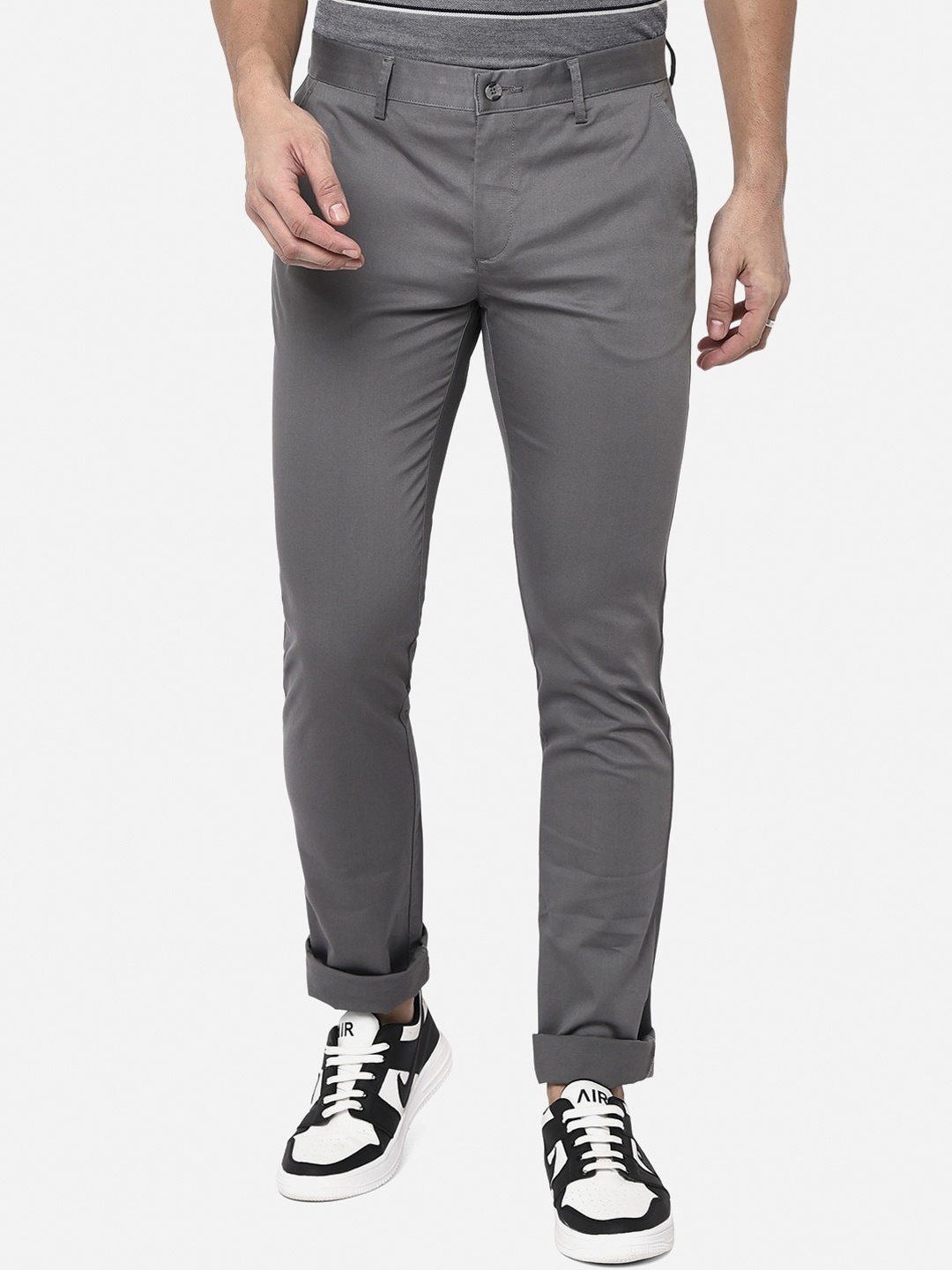 

Greenfibre Men Grey Slim Fit Easy Wash Trousers