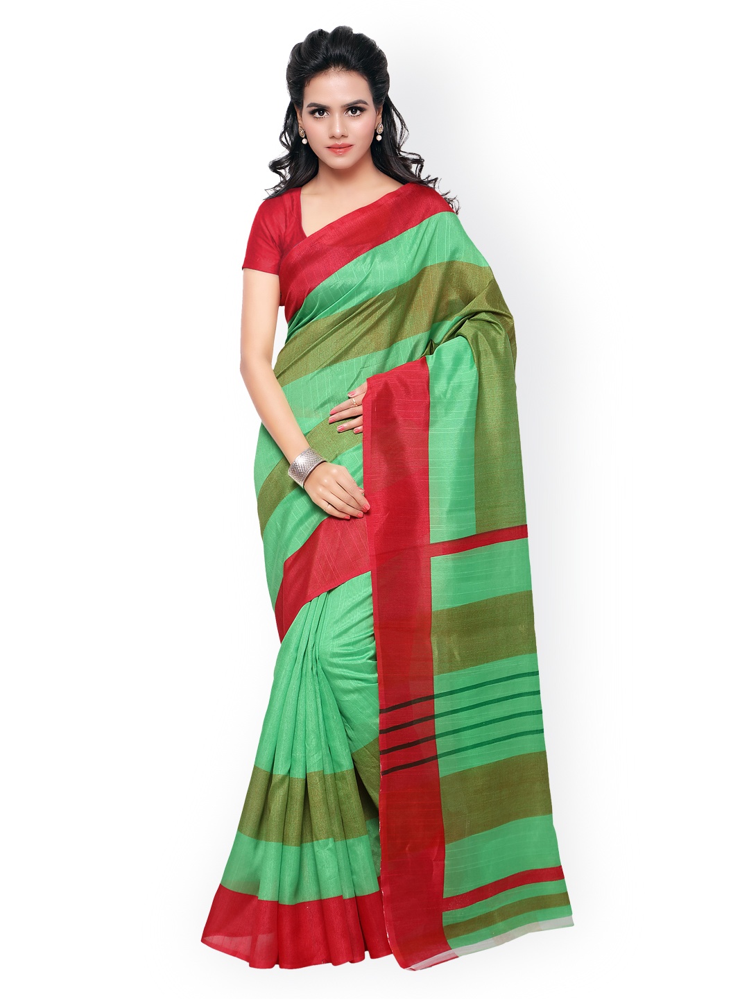 

Saree mall Green & Red Bhagalpuri Art Silk Traditional Saree