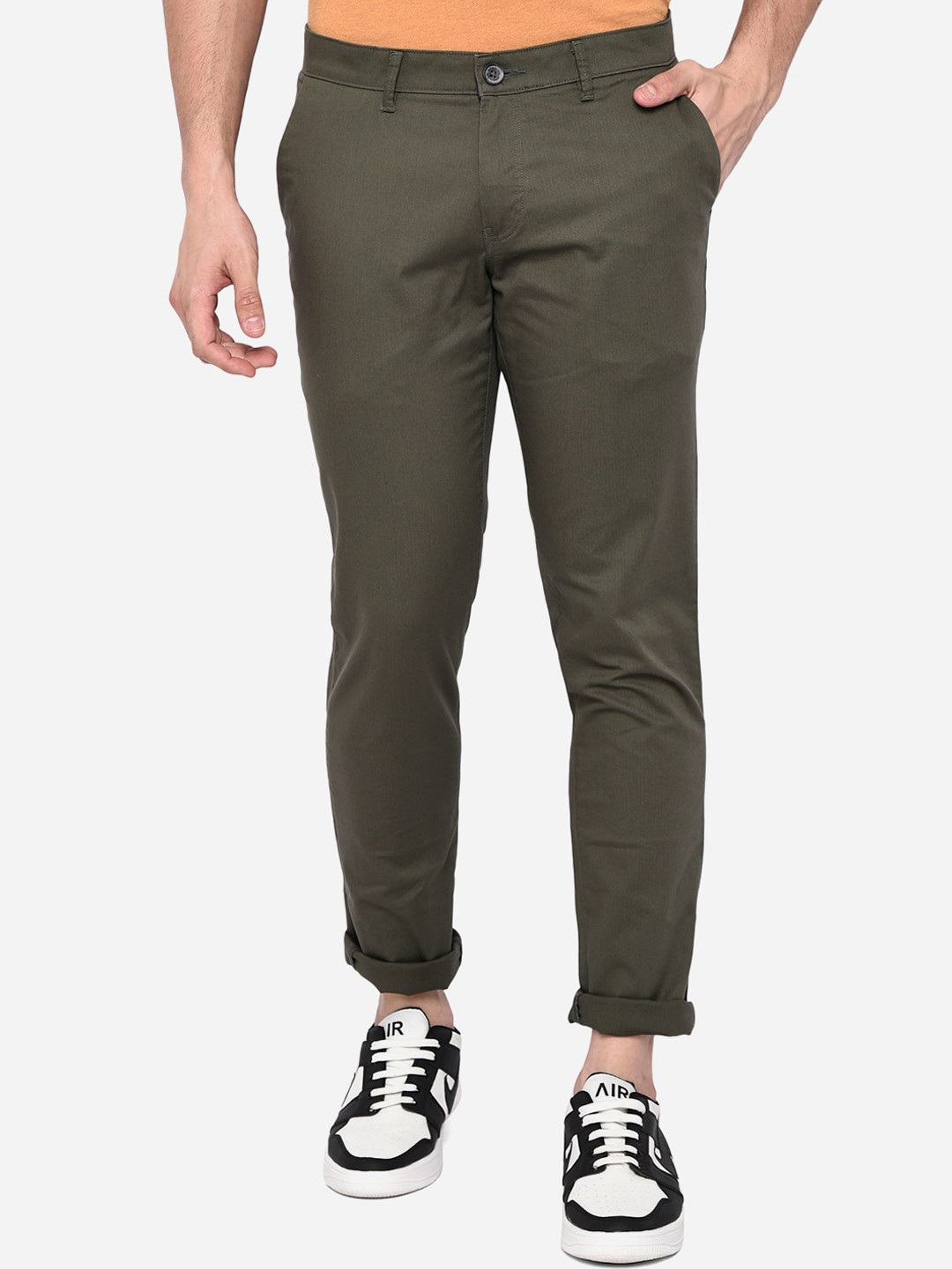

Greenfibre Men Grey Slim Fit Easy Wash Pure Cotton Trousers