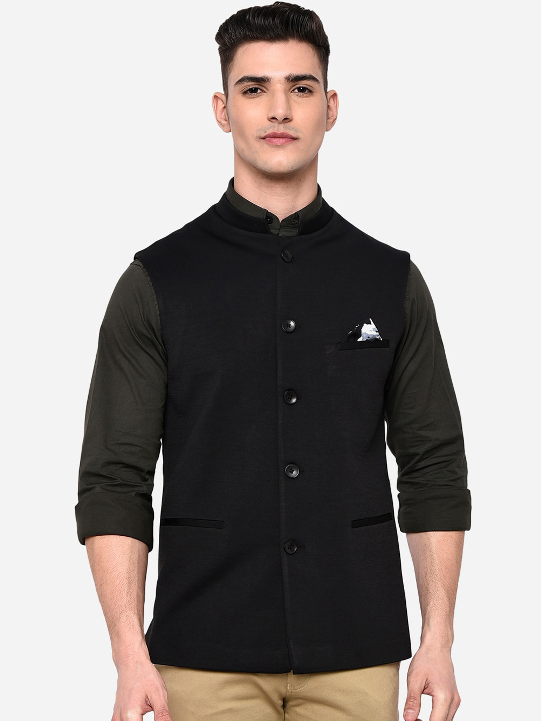 

Greenfibre Mens Black Terry Wool Solid Regular Fit Waistcoat