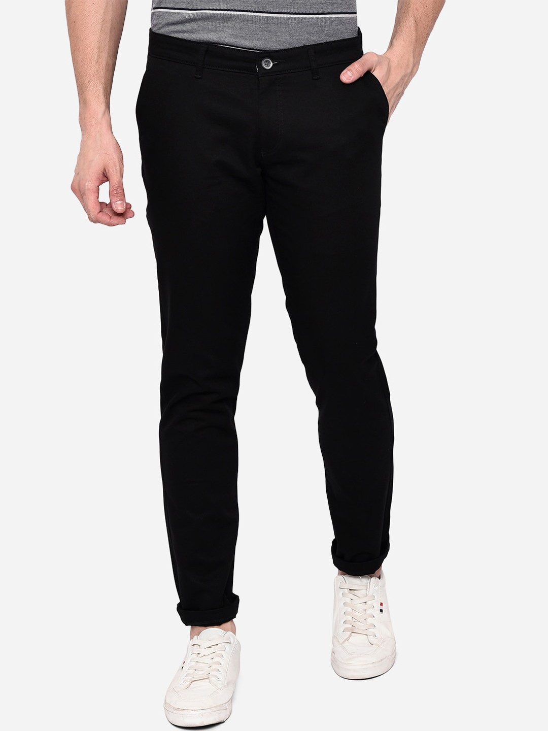 

Greenfibre Men Black Slim Fit Easy Wash Chinos Trousers