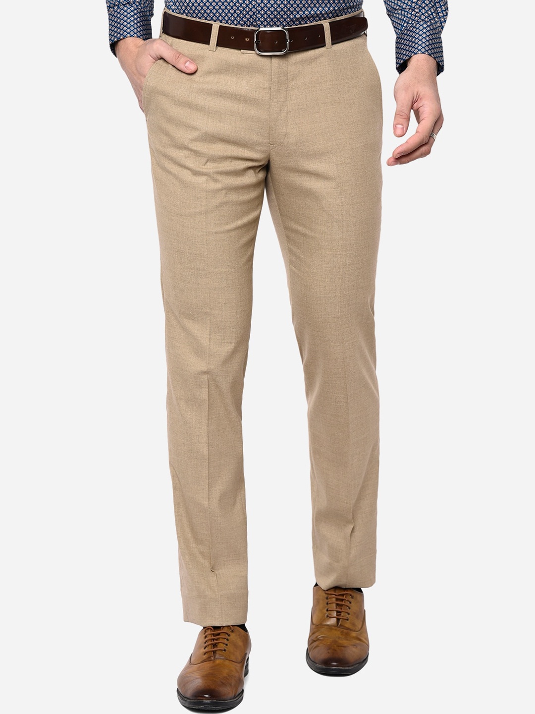 

Greenfibre Men Beige Slim Fit Easy Wash Trousers