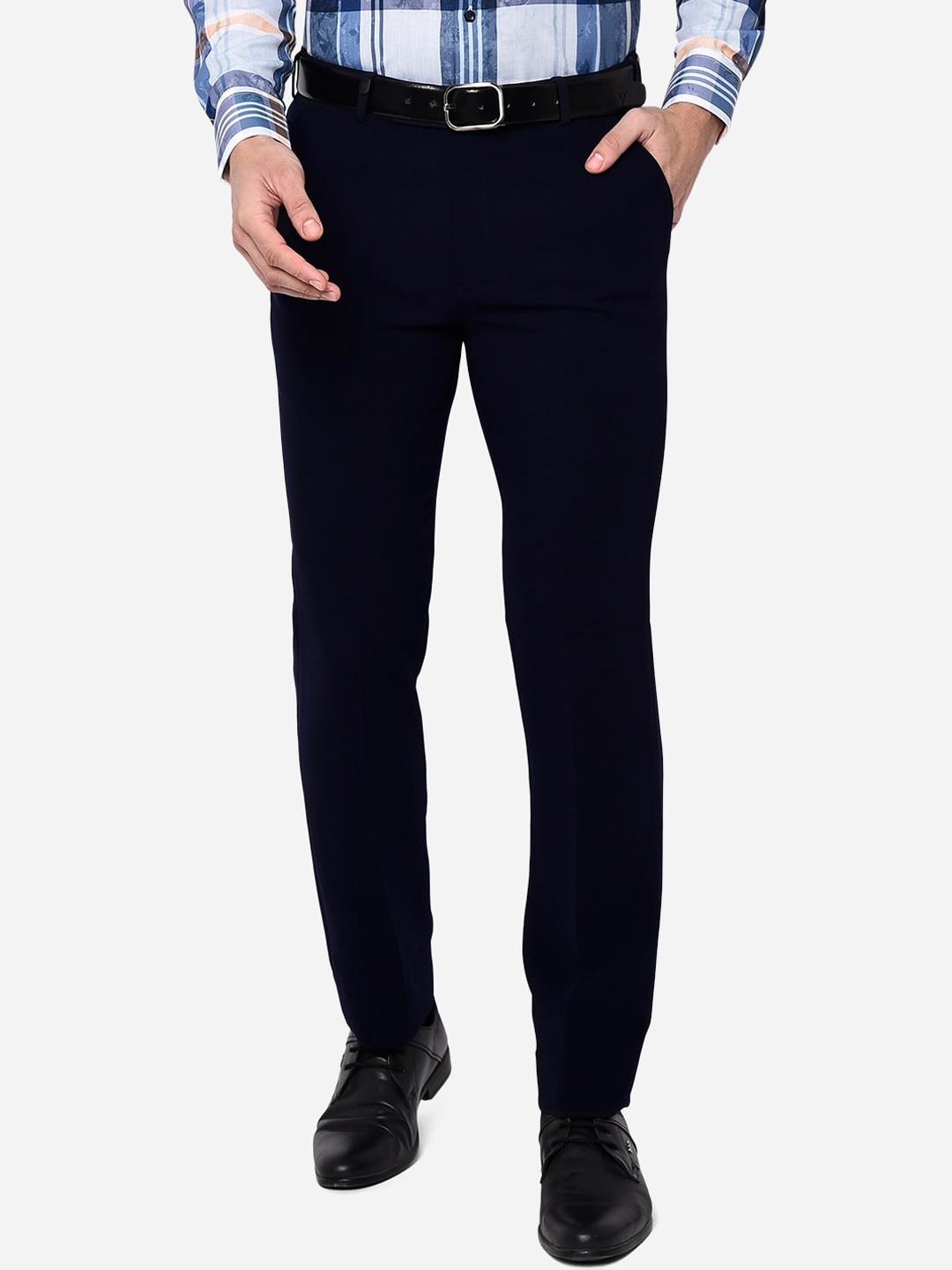 

JB STUDIO Men Navy Blue Slim Fit Easy Wash Trousers