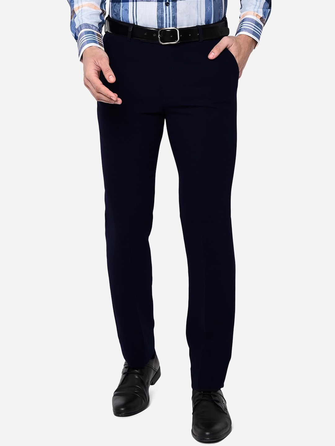 

JB STUDIO Men Navy Blue Slim Fit Easy Wash Trousers