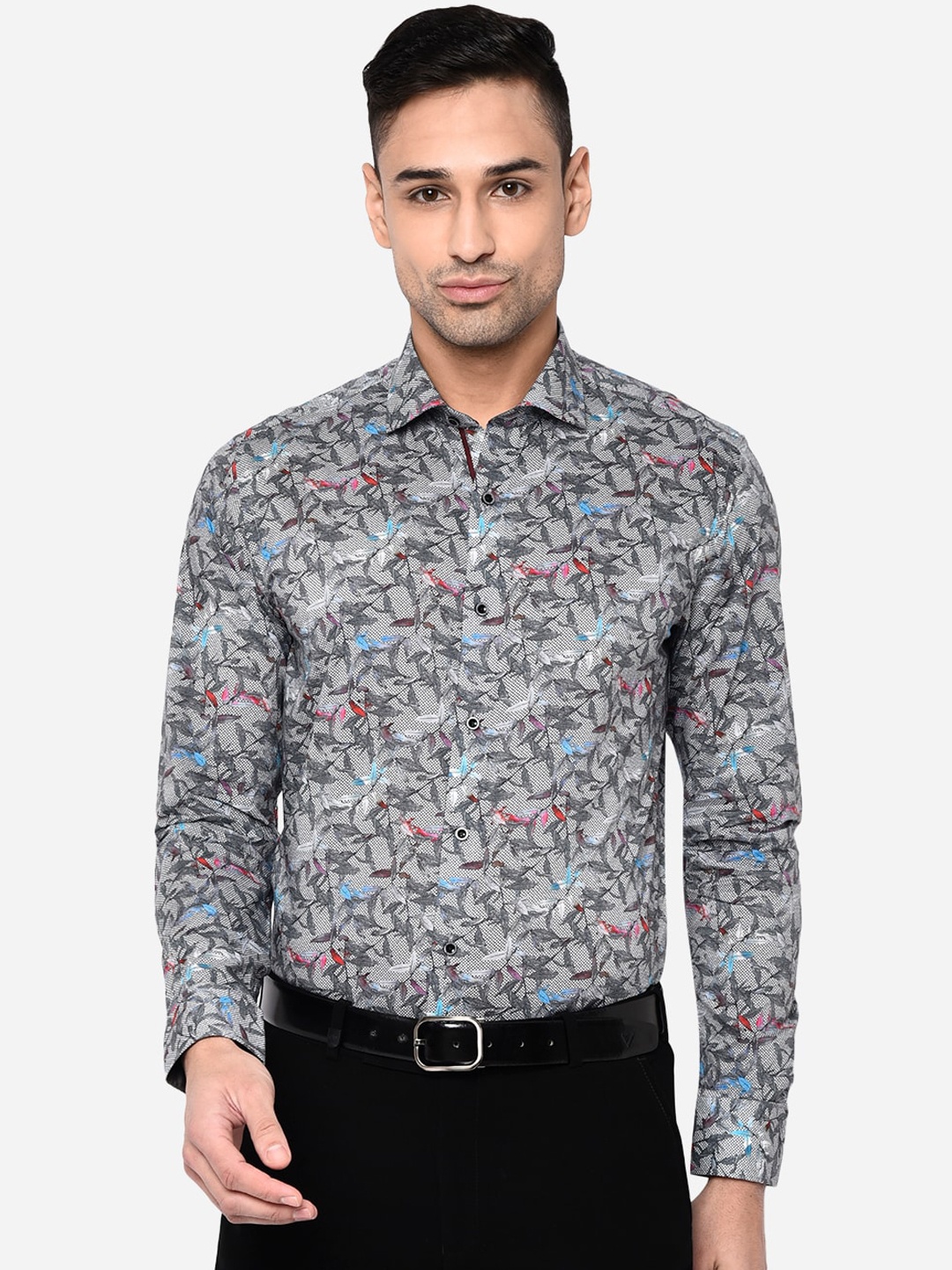 

JB STUDIO Men Grey Slim Fit Floral Printed Formal Shirt