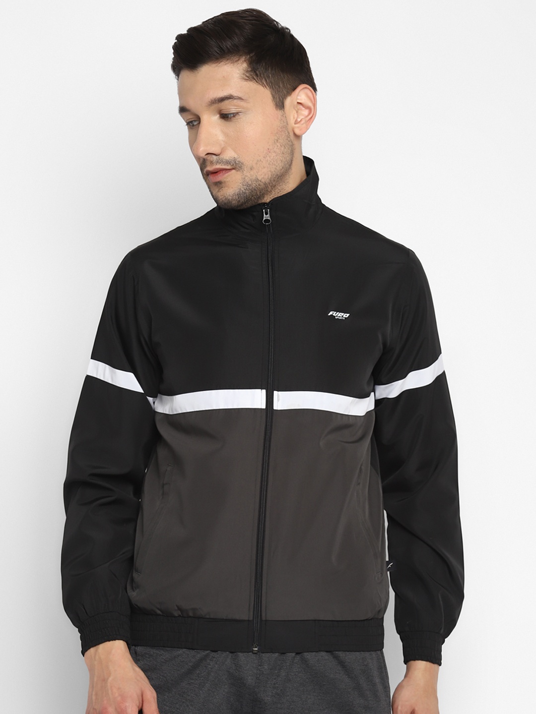 

FURO by Red Chief Men Black White Striped Water Resistant Sporty Jacket
