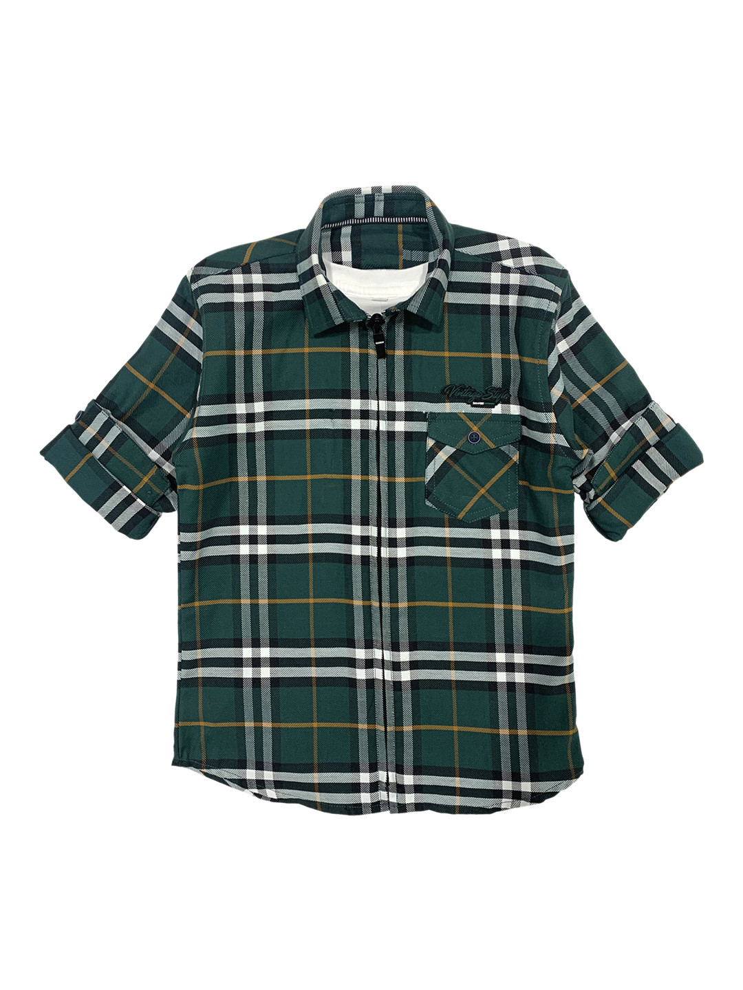 

CAVIO Boys Green & White Checked Shrug