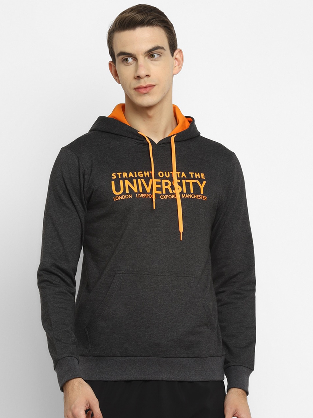 

OFF LIMITS Men Charcoal Printed Hooded Sweatshirt