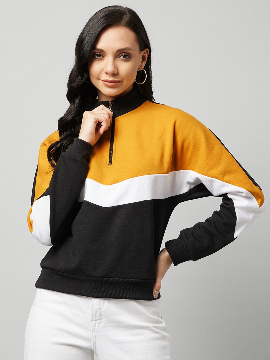 

Marie Claire Women Mustard Colourblocked Sweatshirt