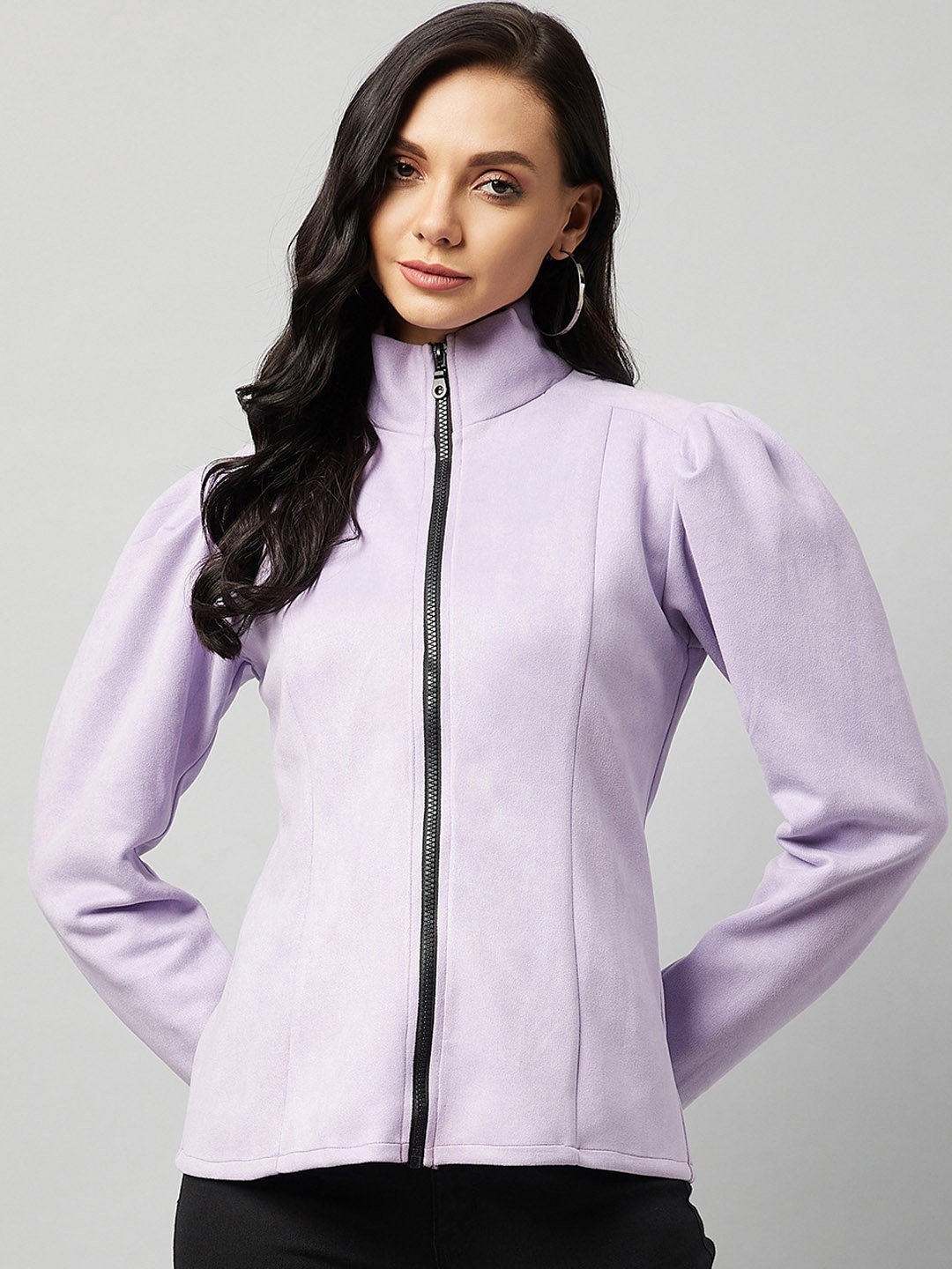Marie Claire Women Lavender Suede Padded Jacket with Patchwork