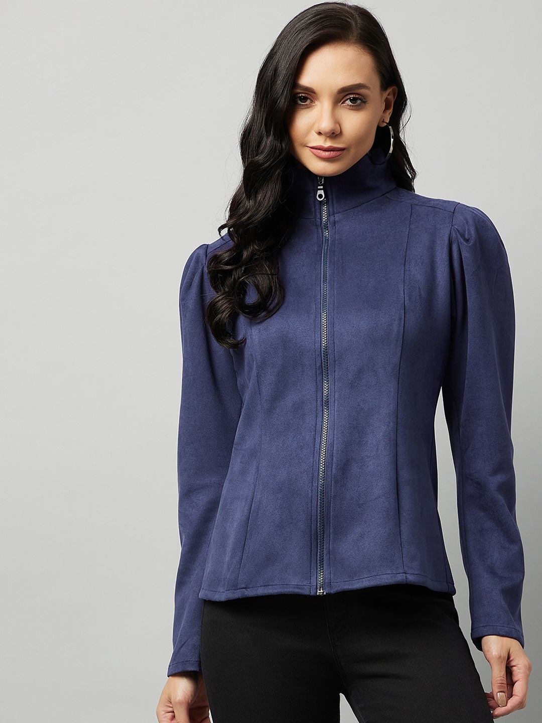 

Marie Claire Women Navy Blue Suede Tailored Jacket