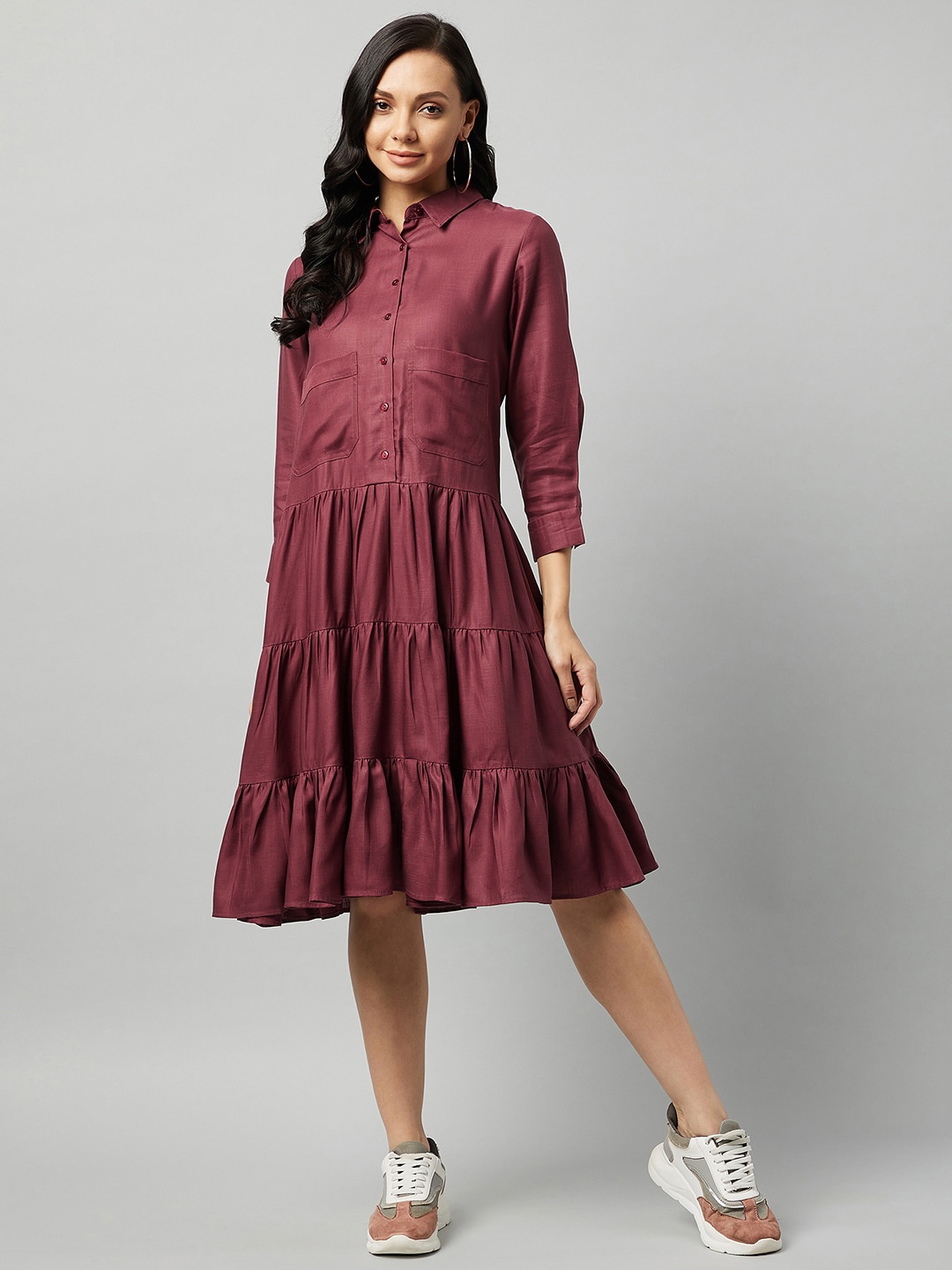 

Marie Claire Maroon Shirt Dress