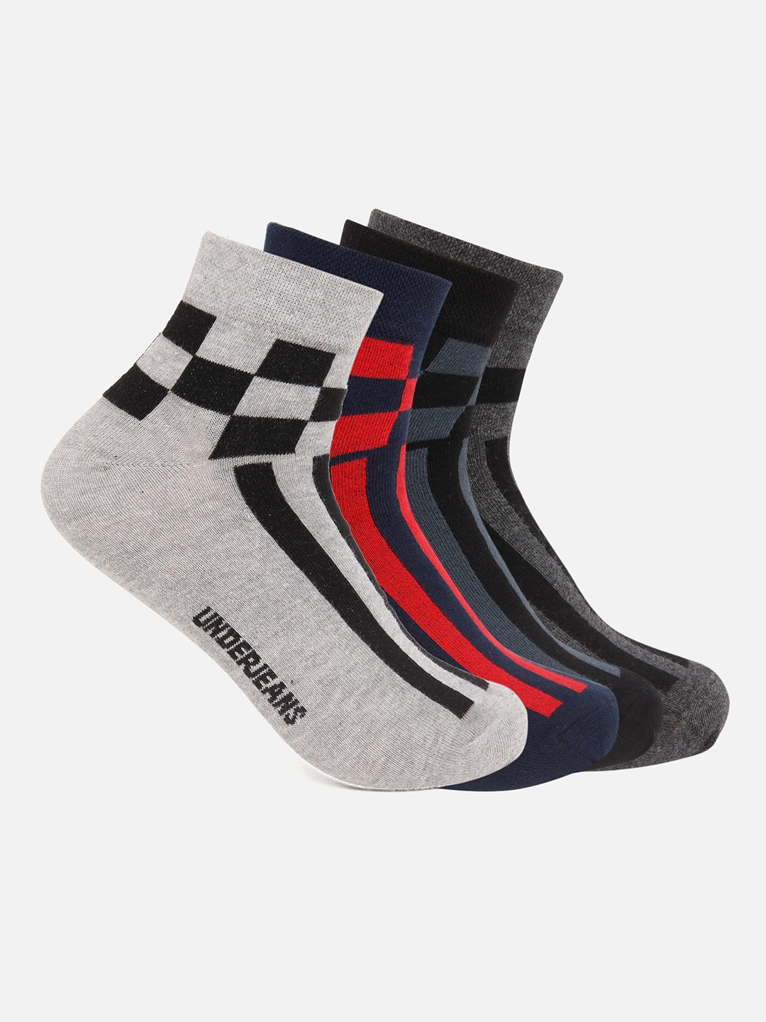 

Underjeans by Spykar Men Pack of 4 Ankle Length Non Terry Socks, Assorted