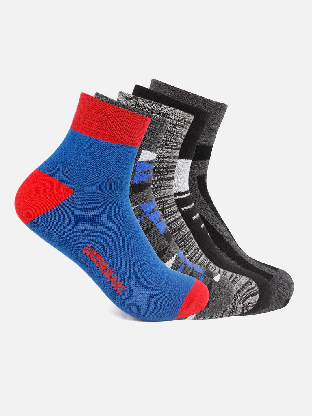 

Underjeans by Spykar Men Pack of 5 Ankle Length (Non Terry) Socks, Grey