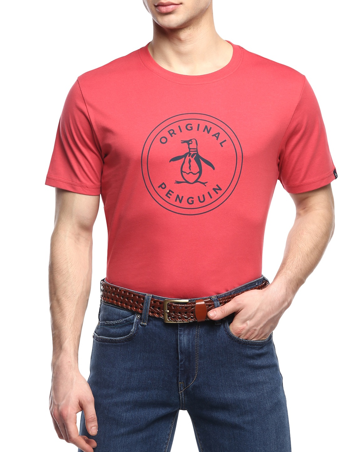 

Original Penguin Men Red Brand Logo Printed T-shirt