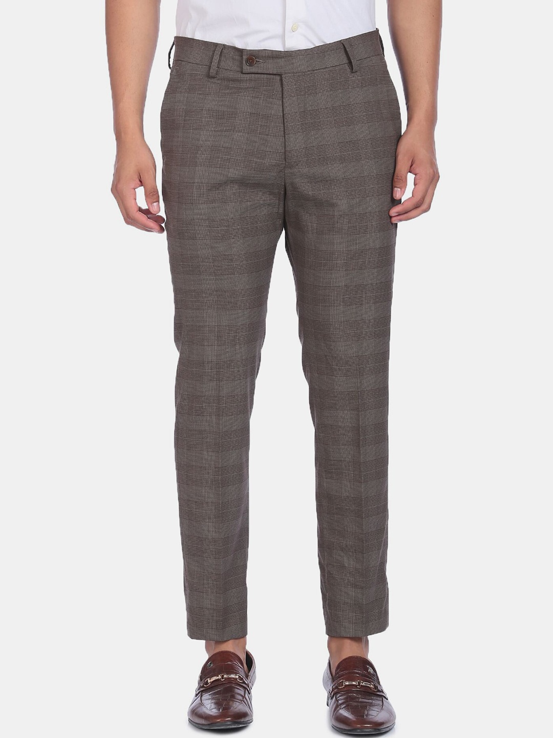 

Arrow Men Brown Checked Trousers