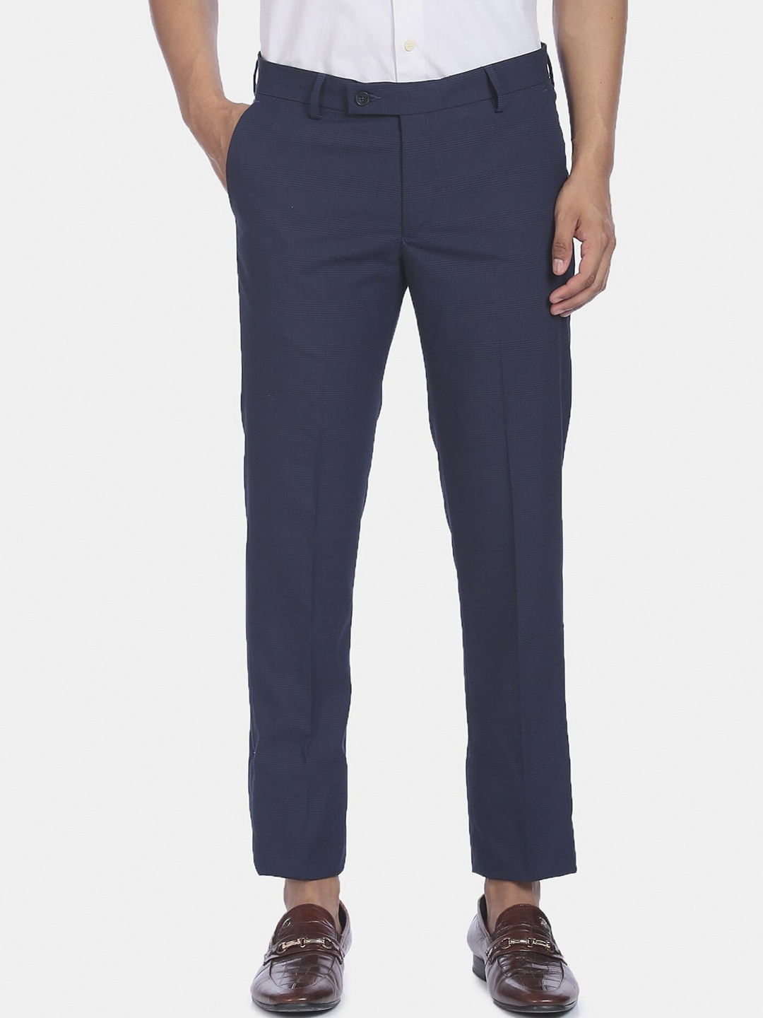 

Arrow Men Blue Checked Cotton Blend Trousers