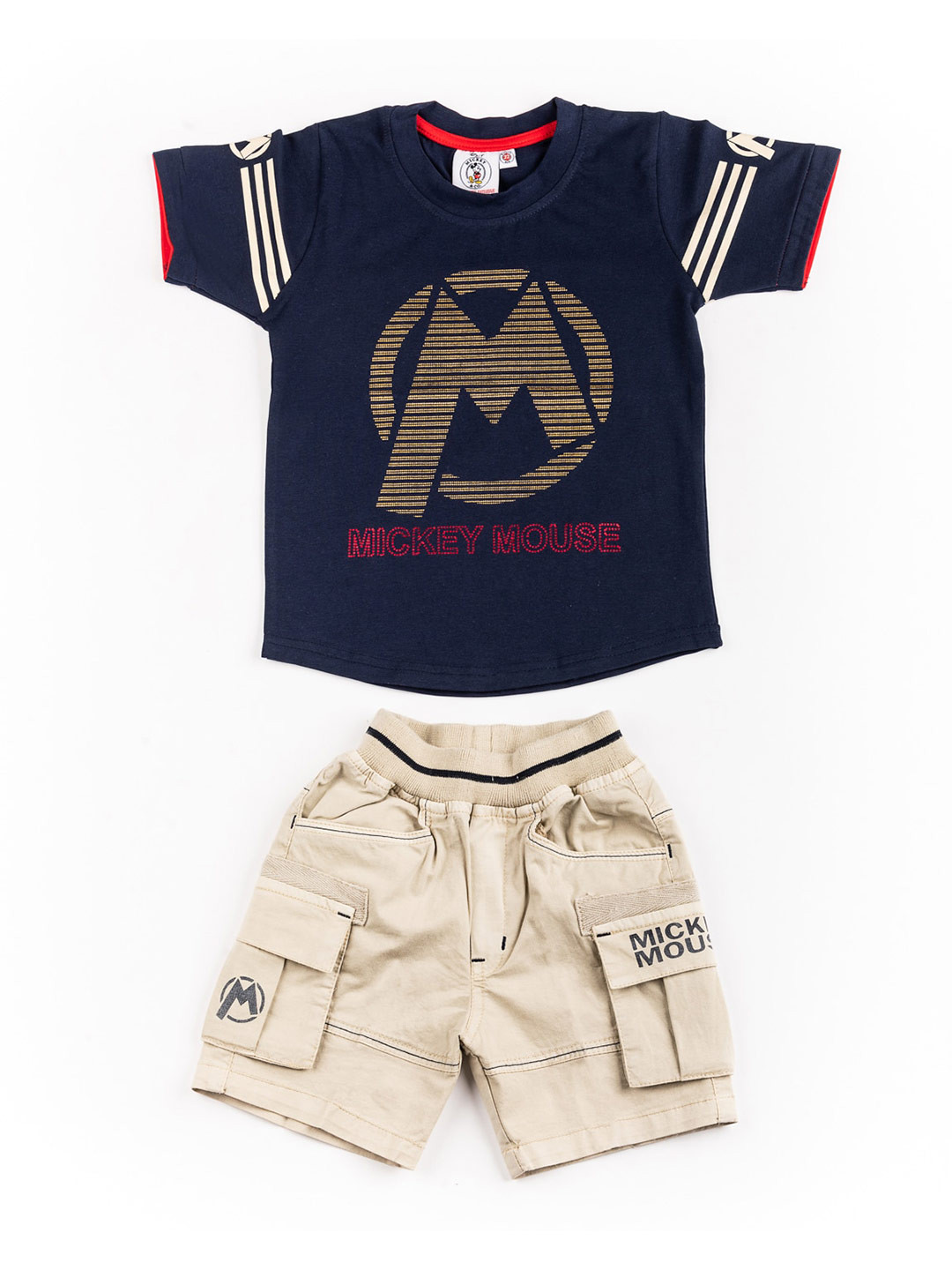 

BFF Boys Navy Blue & Cream-Coloured Mickey Mouse Print Organic Cotton T-shirt with Shorts