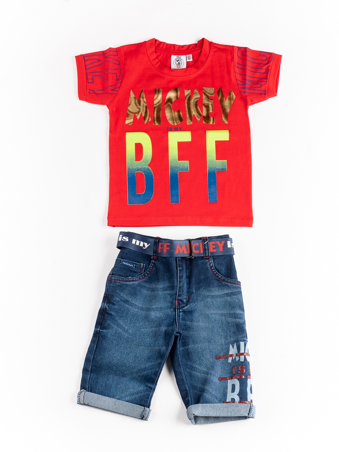 

BFF Boys Red & Blue Mickey Mouse Printed Organic Cotton T-shirt with Shorts