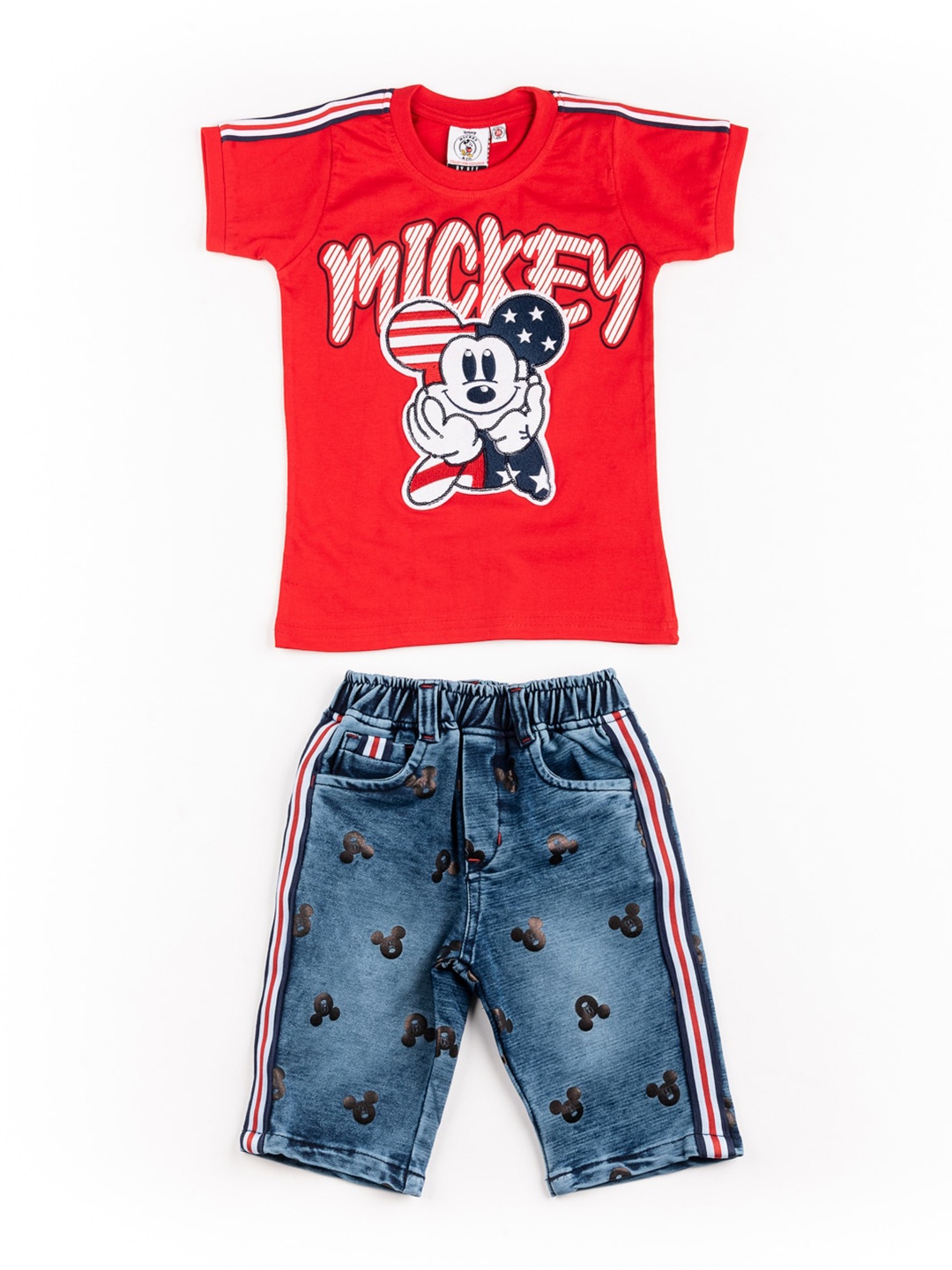 

BFF Boys Red & Blue Mickey Mouse Printed Organic Cotton T-shirt With Capris