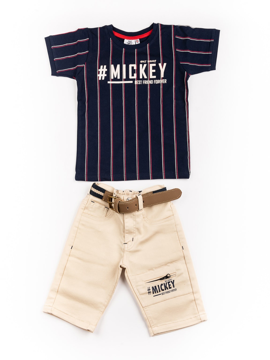 

BFF Boys Navy Blue & Cream-Coloured Printed T-shirt with Capris