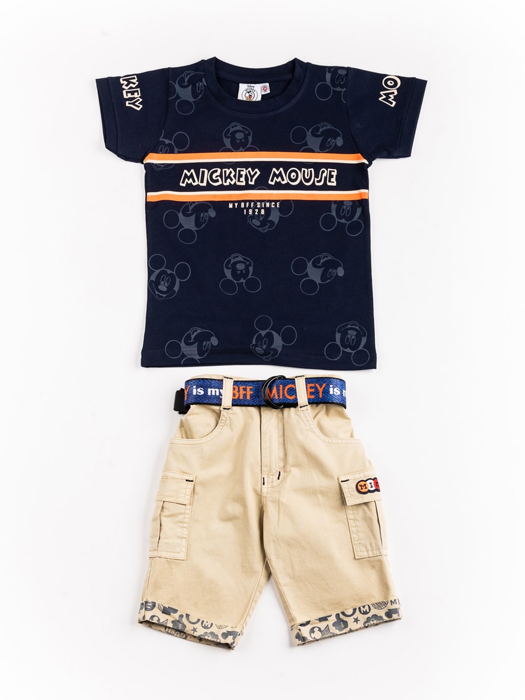 

BFF Boys Navy Blue & Beige Printed T-shirt with Shorts