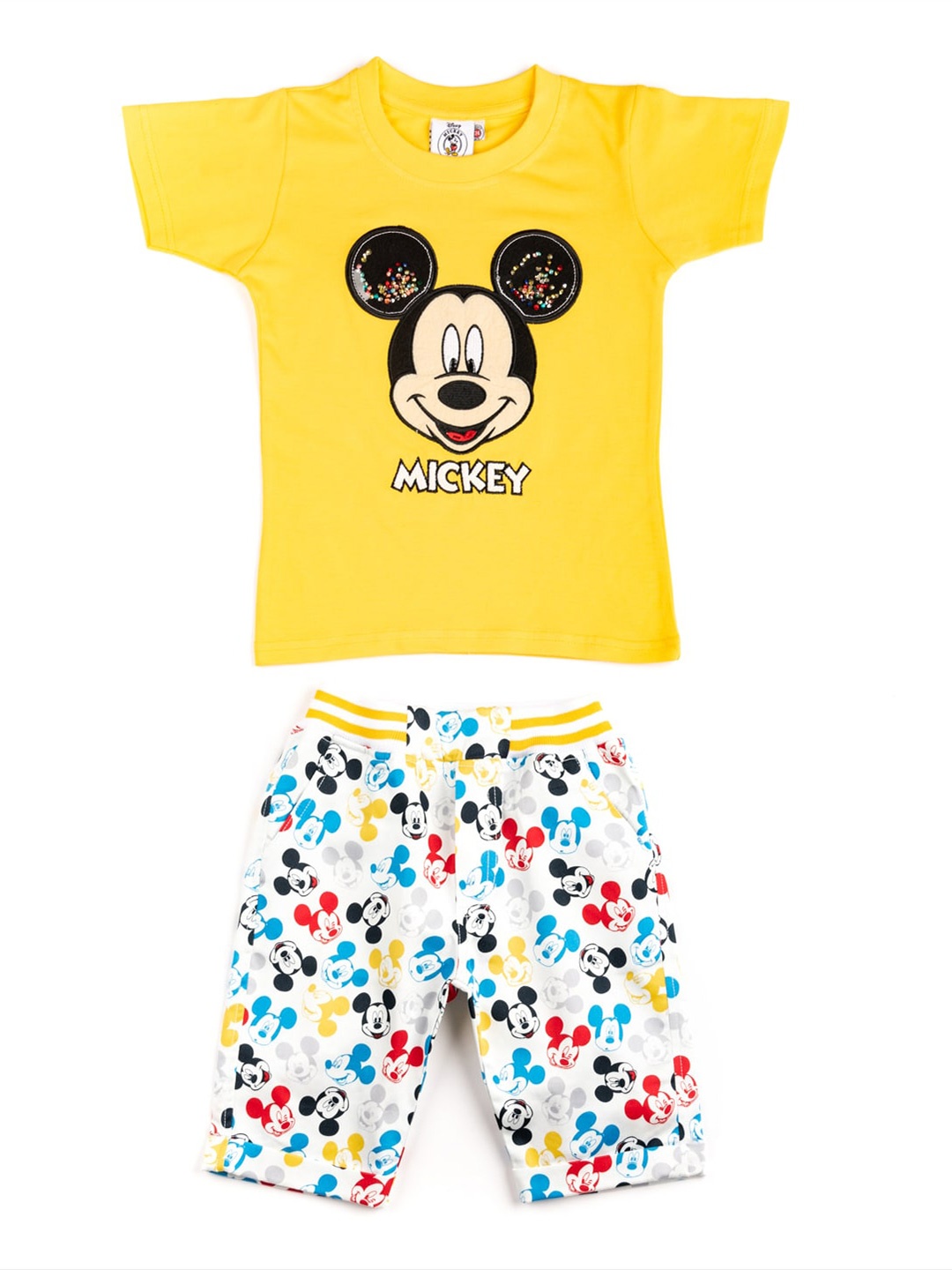 

BFF Boys Yellow Mickey Mouse Printed T-shirt with Capris