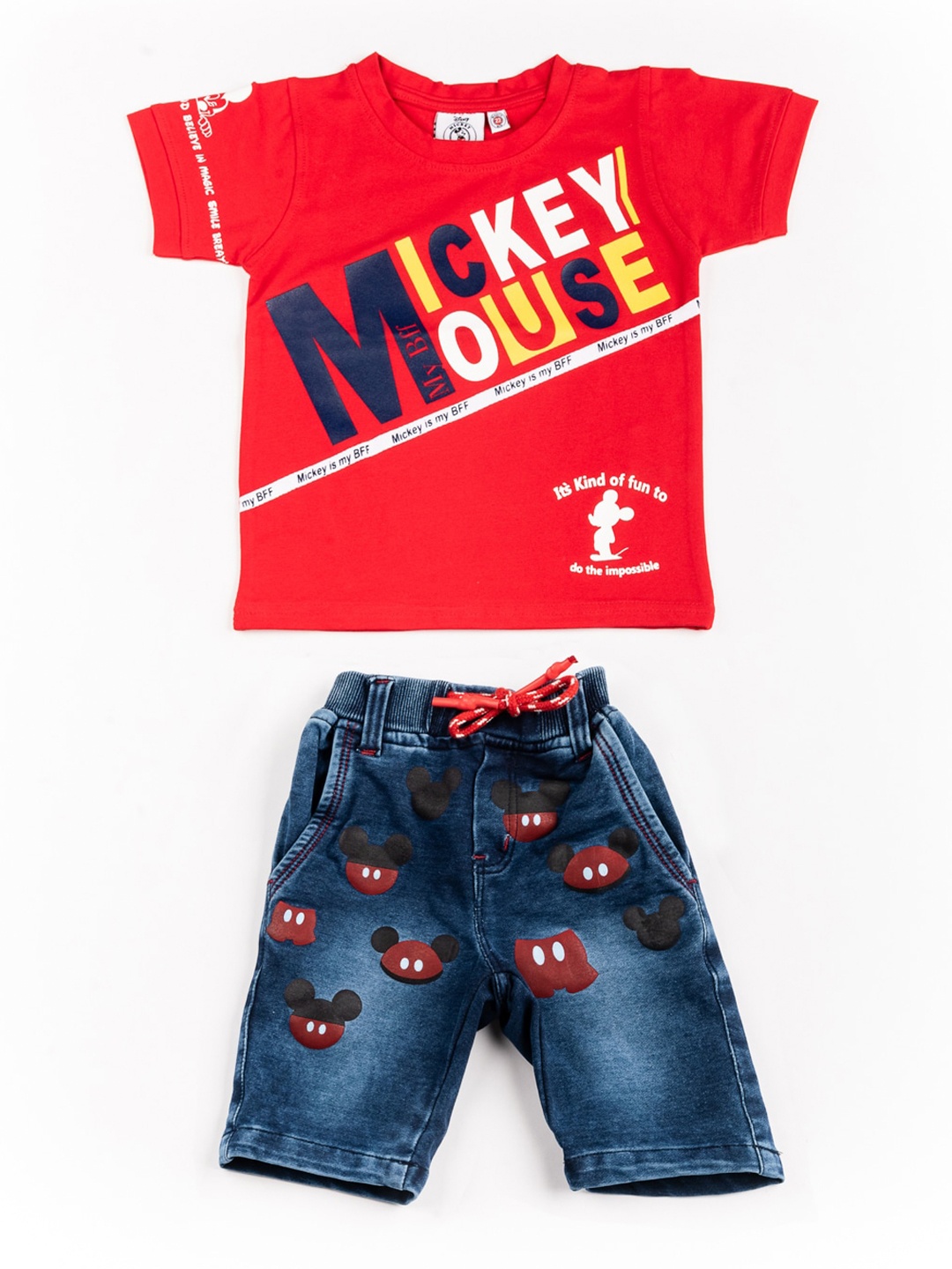 

BFF Boys Red Mickey Mouse Printed T-shirt & Printed Capris