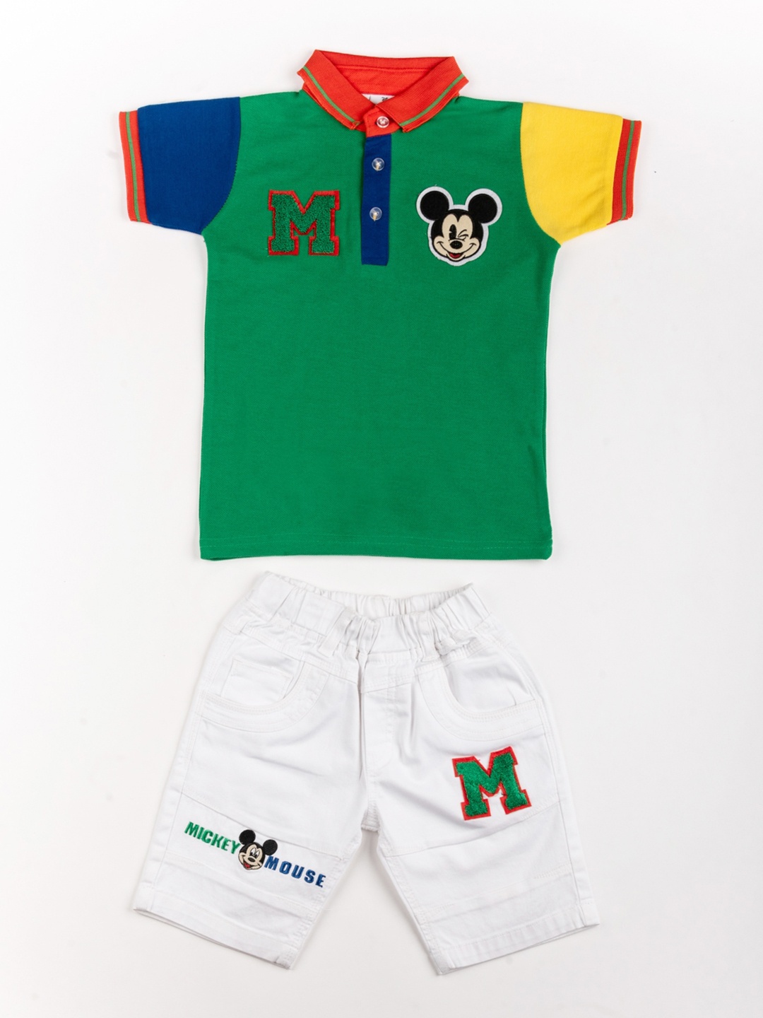 

BFF Boys Green & White Mickey Mouse Printed Organic Cotton T-shirt with Capris