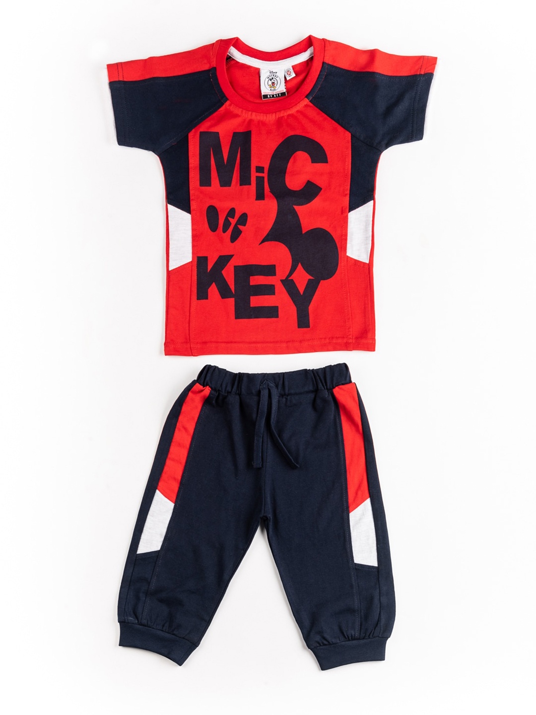 

BFF Boys Red & Navy Blue Mickey Mouse Printed Pure Cotton T-shirt with Joggers