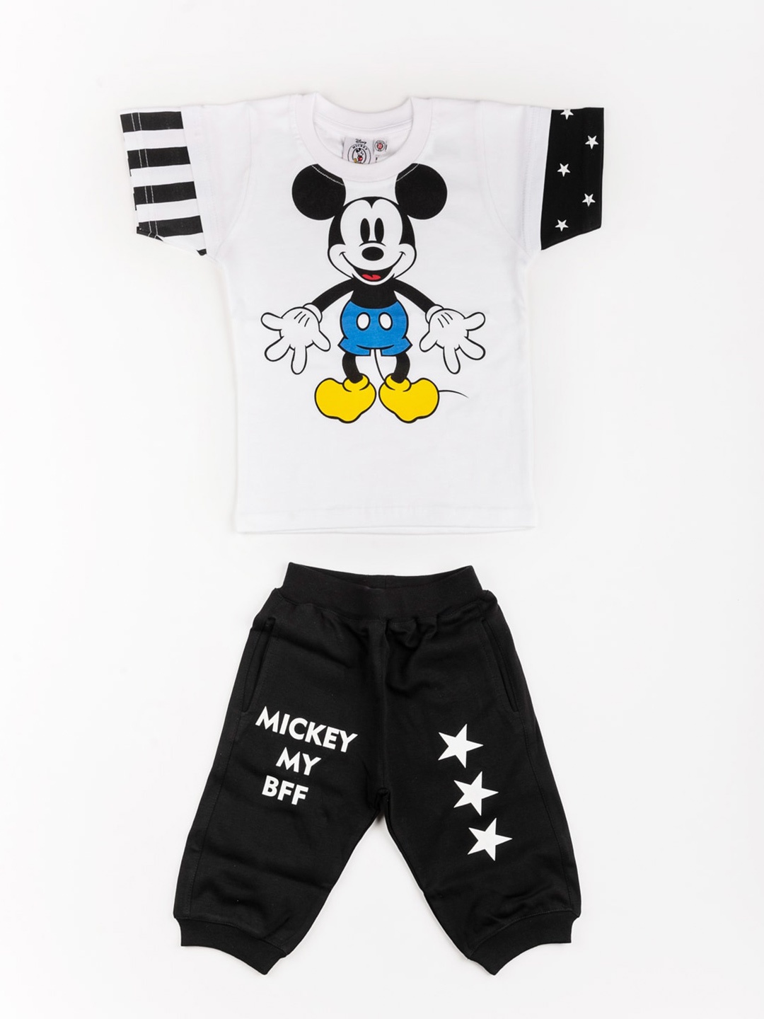 

BFF Boys White & Black Mickey Mouse Printed Pure Cotton T-shirt with Pyjamas