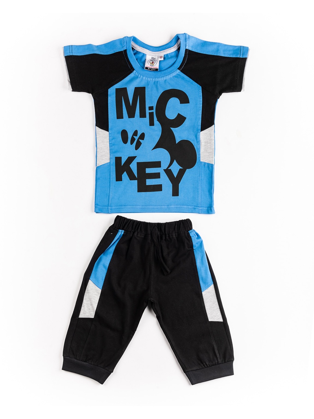 

BFF Boys Blue & Black Colourblocked Pure Cotton T-shirt with Pyjamas
