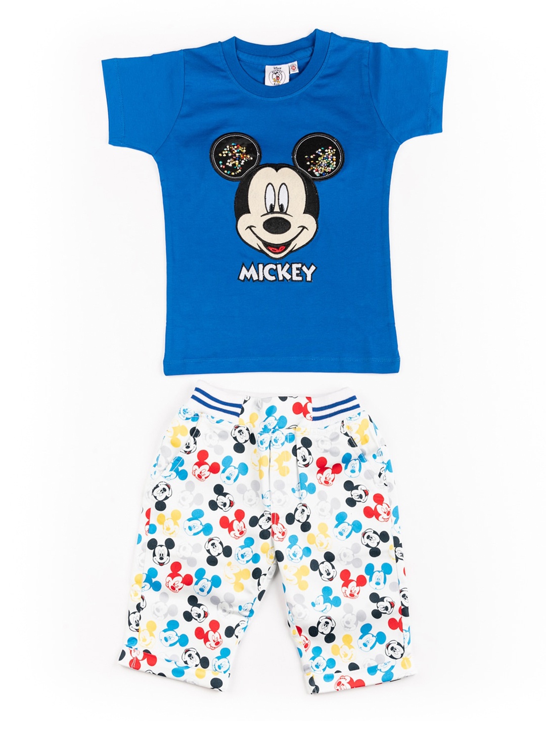 

BFF Boys Blue & White Mickey Mouse Printed T-shirt with Capris