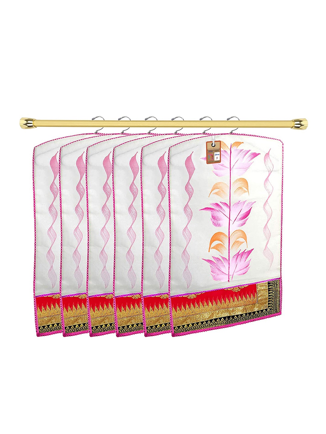 

atorakushon Set Of 6 White & Pink Printed Non-Woven Saree Organisers
