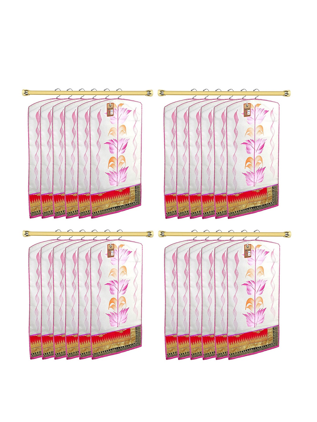 

atorakushon Set Of 24 White & Pink Printed Non-Woven Saree Organisers