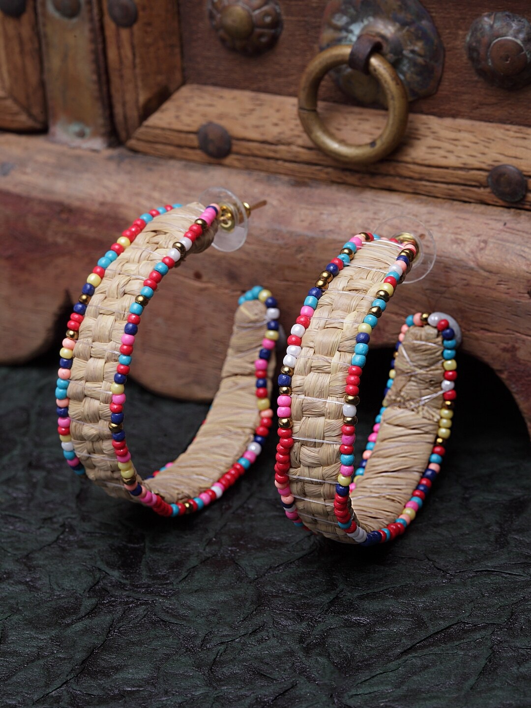 

DIVA WALK EXCLUSIVE Gold-Plated Brown & Red Circular Hoop Earrings