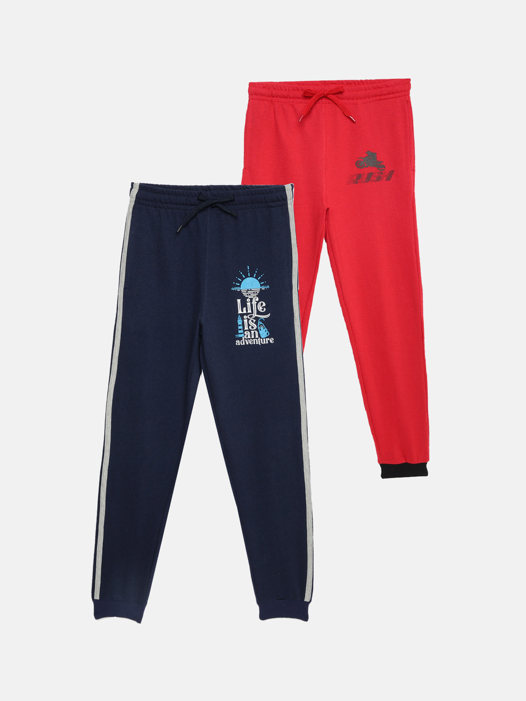 

MTB Boys Pack Of 2 Solid Cotton Slim-Fit Joggers, Multi