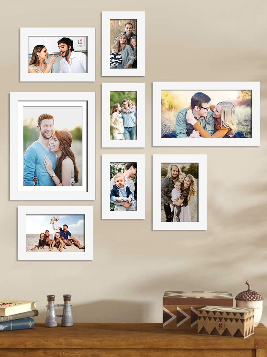 

Art Street Set Of 9 White Solid Wall Photo Frames