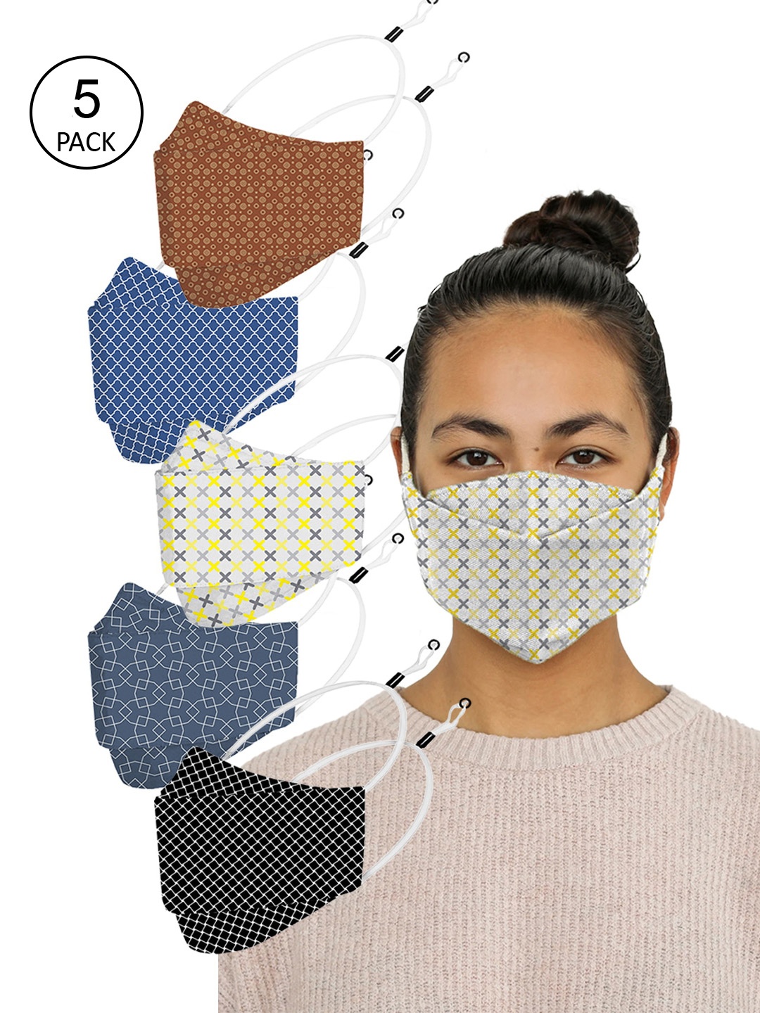 

PRIVIU Pack Of 5 4-Ply Pure Cotton Fusion PRO FFP2 Protective Face Mask, Blue