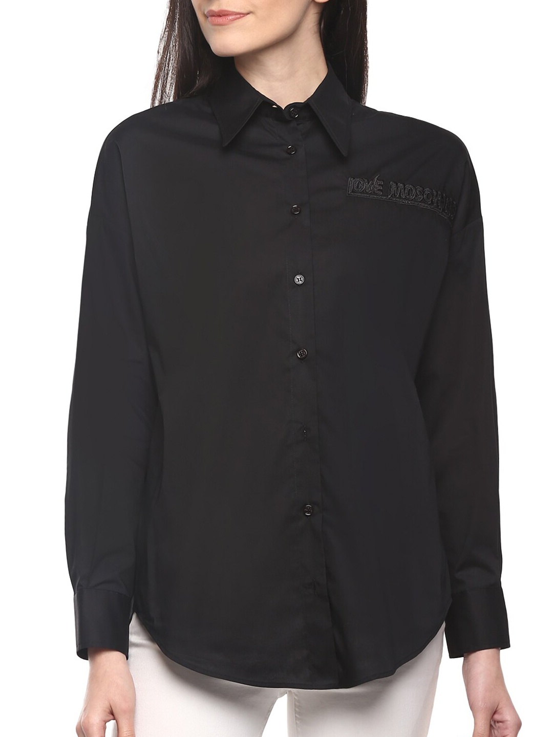 

LOVE MOSCHINO Women Black Cotton Casual Shirt