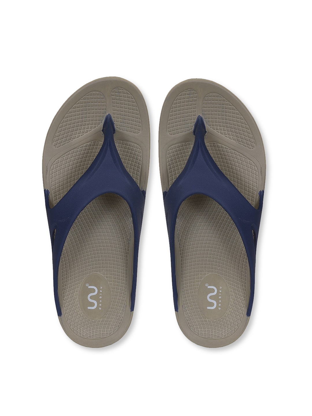 

Doubleu Men Beige & Navy Blue Rubber Thong Flip-Flops