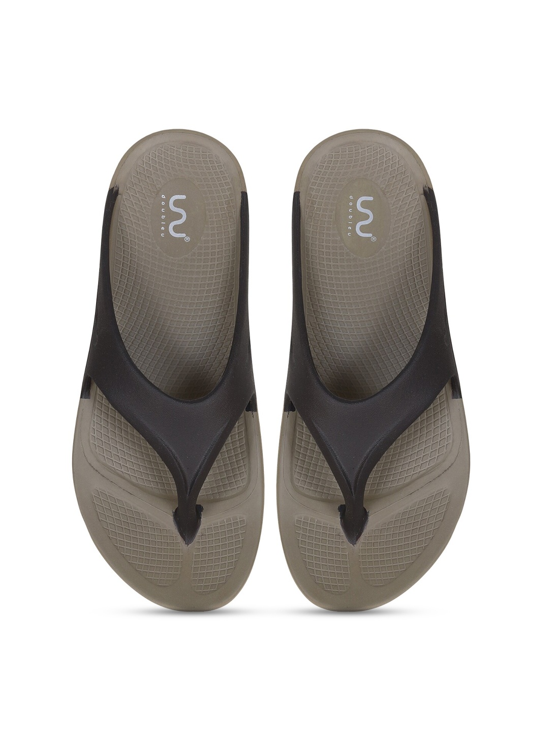 

Doubleu Men Beige & Black Colourblocked Rubber Thong Flip-Flops